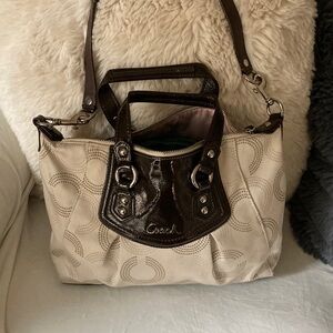 Coach Tan and Brown Shoulder Bag Patent Leather Signature C